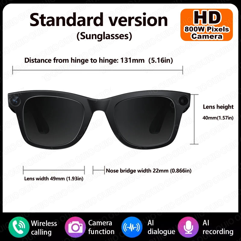 AI Smart Camera Glasses Bluetooth Call Video Recorder Wi-Fi transmission Translation Music Outdoor Anti Blue Light Smart Glasses