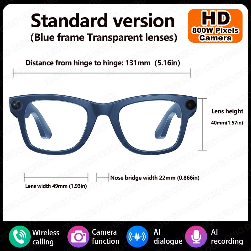 AI Smart Camera Glasses Bluetooth Call Video Recorder Wi-Fi transmission Translation Music Outdoor Anti Blue Light Smart Glasses