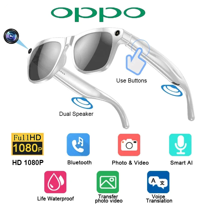 OPPO AI Smart Glasses Ultra Clear Camera Shootingand Recording Touch Sport Sunglasses Bluetooth Call Video Music Player