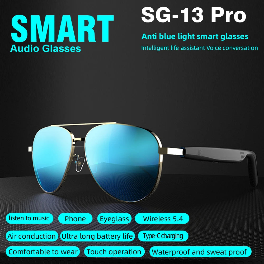 Gafas Bluetooth inalámbricas inteligentes, modernas, antiluz azul, reproducción de música multifuncional, respuesta de teléfono, operación táctil.