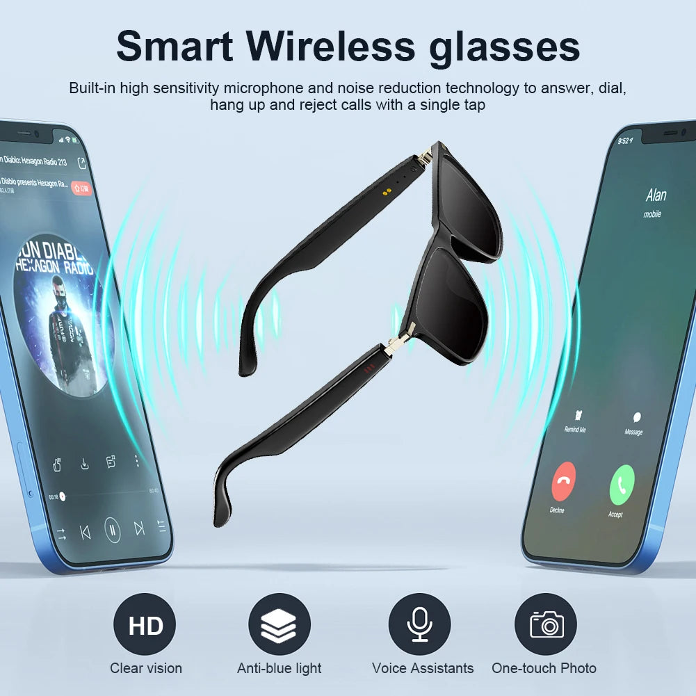 Smart Glasses with AI Translator BT Glasses Hands-Free Music & Calls Outdoor Sports Headphones for Men Women