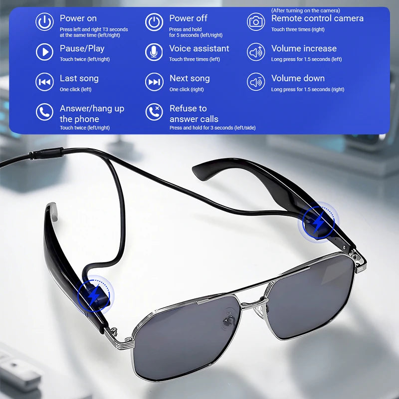 LIGE Ai Smart Bluetooth Glasses 100+Languages Translation Real-time Q&A BT5.4 Music UV Protection Smart Sunglasses for Men Women
