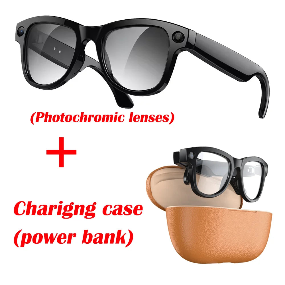M02 AI Smart Glasses 8MP Camera Video Recording 100+Languages Translation Sunglasses Bluetooth Call Music Play with Charging Box