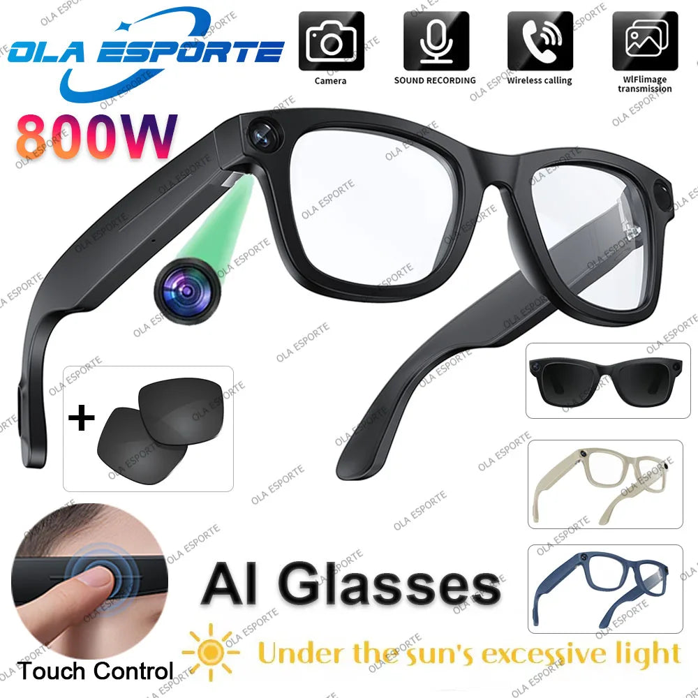 4K AI Smart Glasses Multifunction 800W HD Camera Bluetooth Call Voice Assistant Music Player Translate Sunglasses Men Women 2025