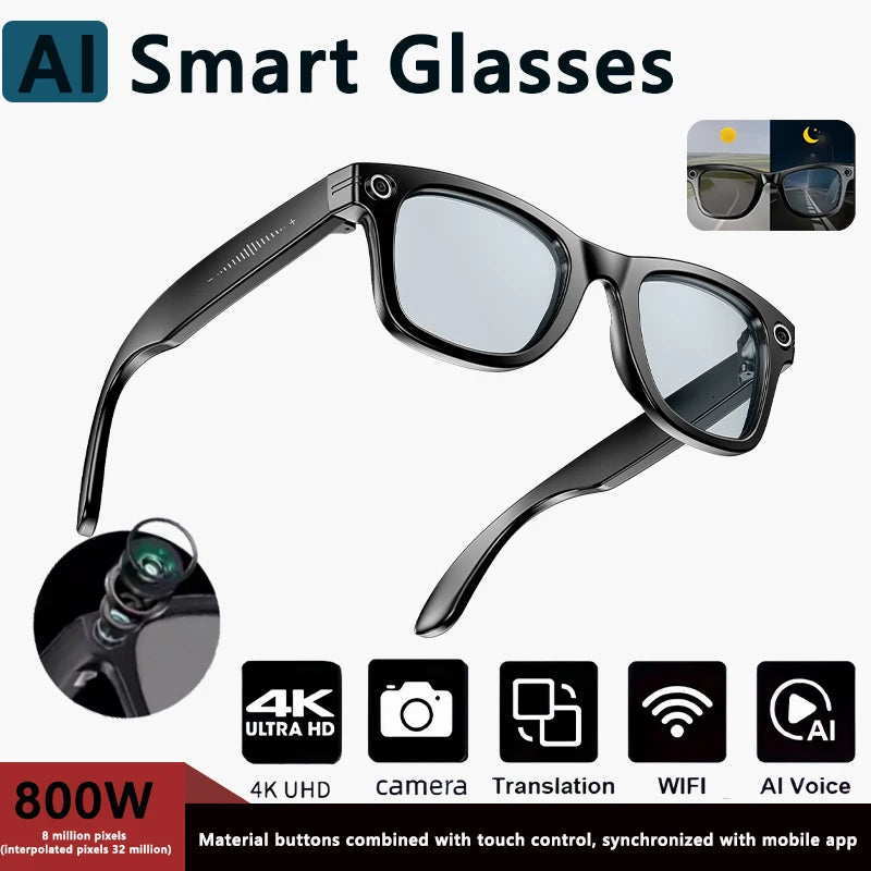 800W AI Smart Camera Sunglasses  Translation Voice Control WiFi Bluetooth HD1080P Shooting Intelligent Glasses For Android IOS
