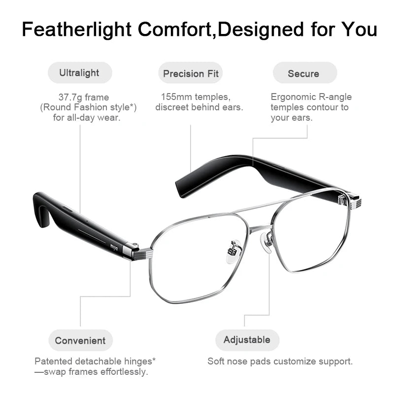 XIAOMI MIJIA Smart Audio Glasses Joyful Edition，Bluetooth 5.2 Headset，Detachable，Long Standby，2h Flash Charge，Anti-leakage Sound