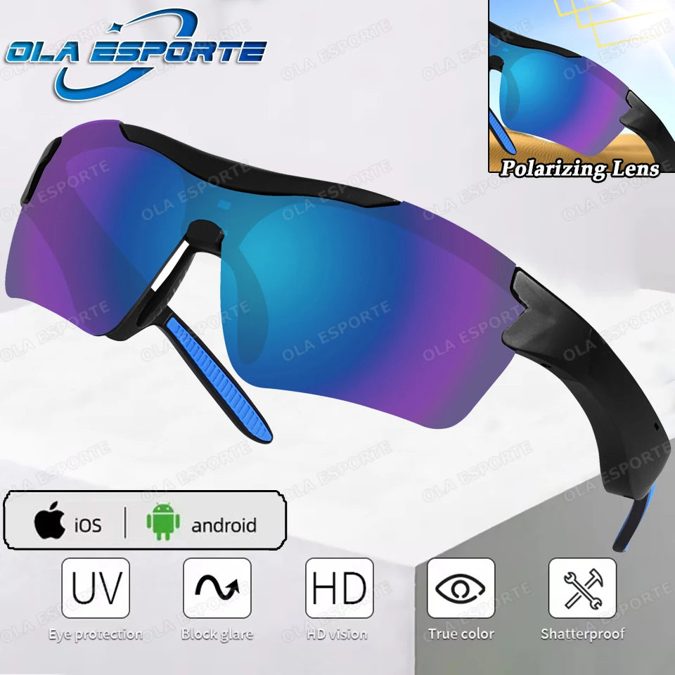 Smart Cycling Glasses Men Bluetooth UV400 Polarized Sunglasses Man AI Voice Intelligent Headphones Call Music Play Camera Remote
