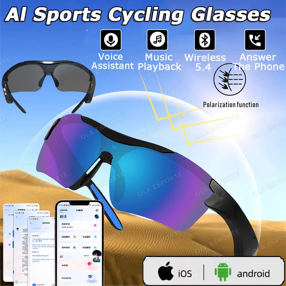 Smart Cycling Glasses Men Bluetooth UV400 Polarized Sunglasses Man AI Voice Intelligent Headphones Call Music Play Camera Remote