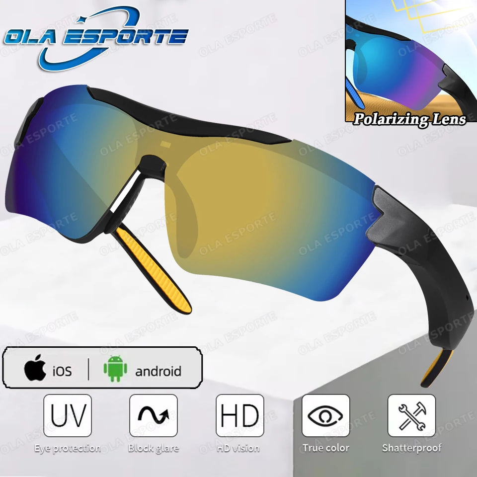Smart Cycling Glasses Men Bluetooth UV400 Polarized Sunglasses Man AI Voice Intelligent Headphones Call Music Play Camera Remote