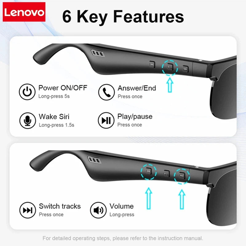 Lenovo 6K AI Smart Glasses Multifunctional Camera Bluetooth Call- Voice Assistant Music Player Translate Photochromic HD Glasses