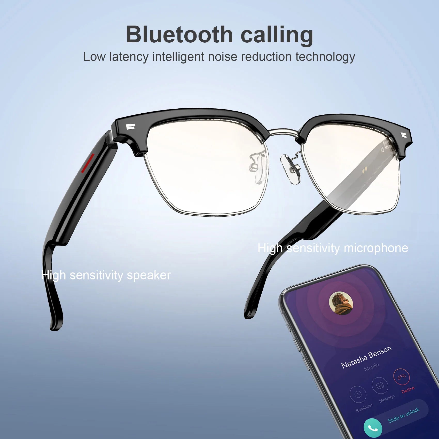 Blackview E1306 Smart Glasses for Men Women Bluetooth Call Outdoor Sport Anti-blue Light Glasses with AI Voice Mic & Speaker