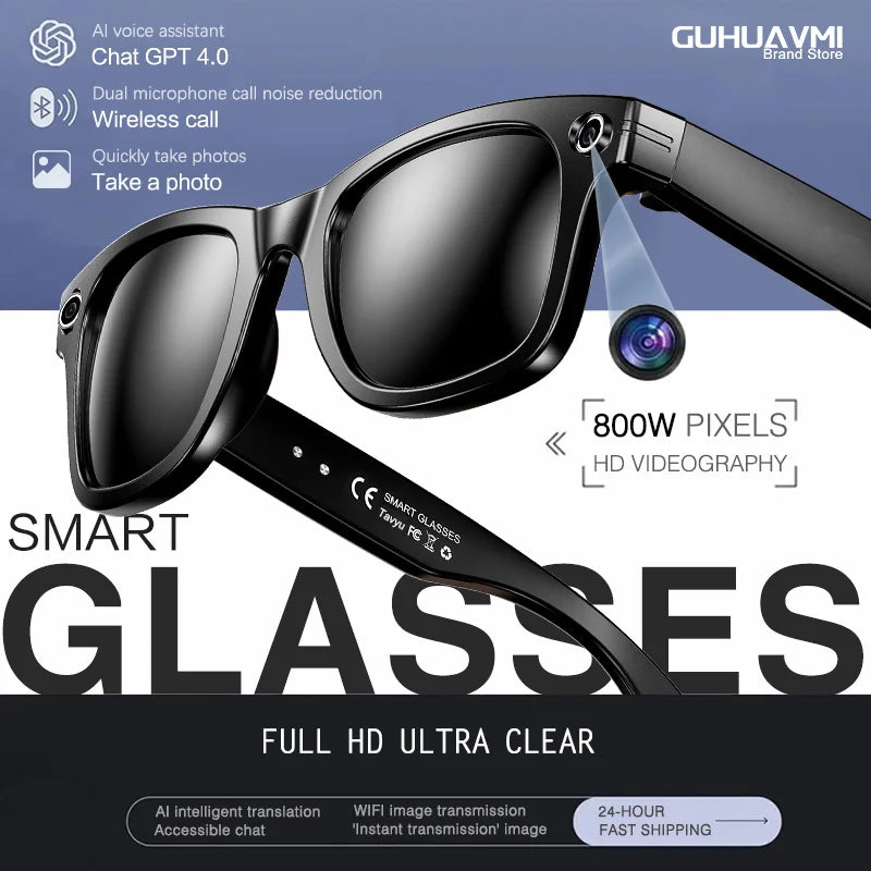 New 8 Million Pixels Camera Smart Glasses Recording Videos AI Photo Recognition Answer Translation Waterproof Blue light Glasses