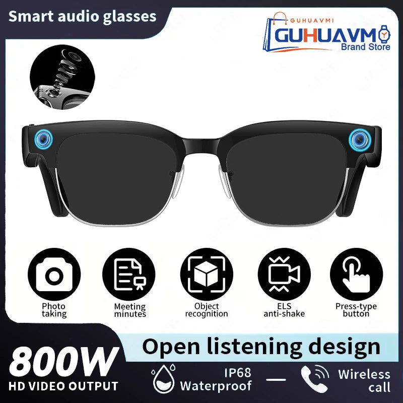 New Business 4K HD Color Change AI Smart Glasses 800W Pixel Camera 1080P Video AI Chat Music Player Call AI Sports Glasses Men