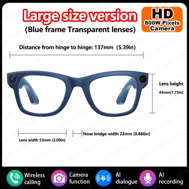 AI Smart Camera Glasses Bluetooth Call Video Recorder Wi-Fi transmission Translation Music Outdoor Anti Blue Light Smart Glasses