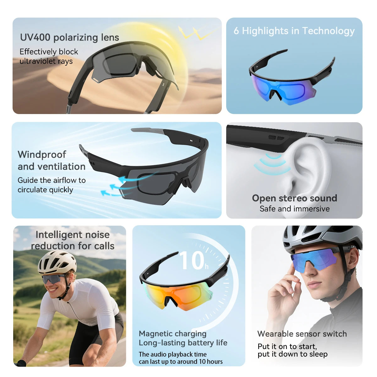 Blackview Smart Glasses Bluetooth Call Audio Music Player Glasses Smart Sunglasses UV Anti Glare Man Glasses for Outdoor Cycling