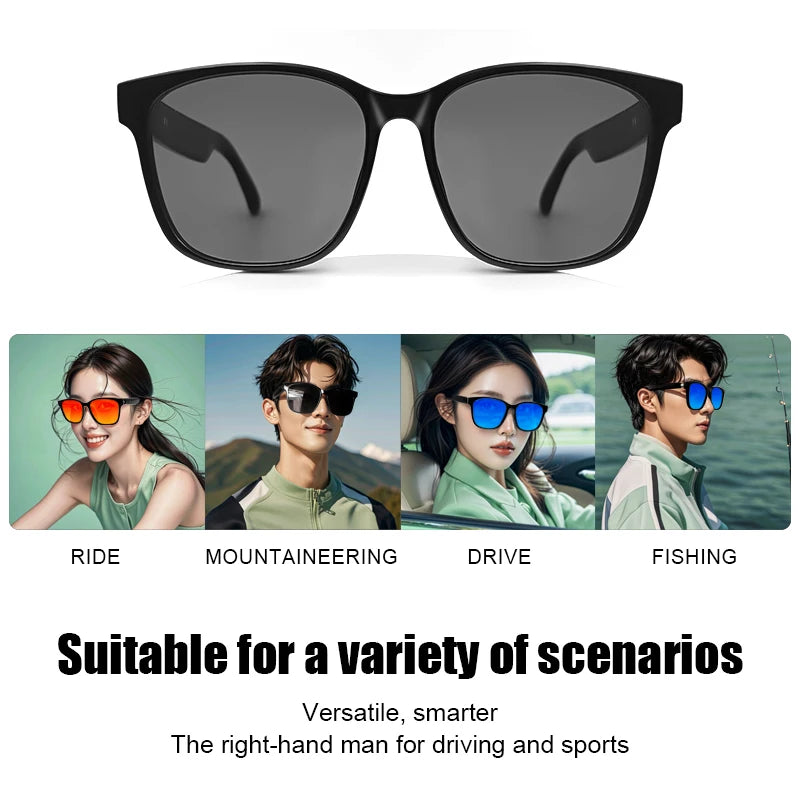 Smart Glasses Man Blue Light Filtering Polarized Sunglass 2in1 Lenses Audio Built-in Mic Speakers Ai Voice Assistant Women Men