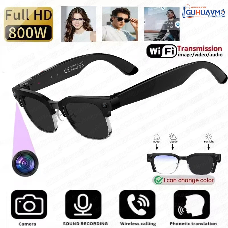 2026 New 4K HD 800W Pixel Dual-Camera Smart Glasses Men 1080P Video Recording AI Chat WIFI Transmission Translation Call Glasses