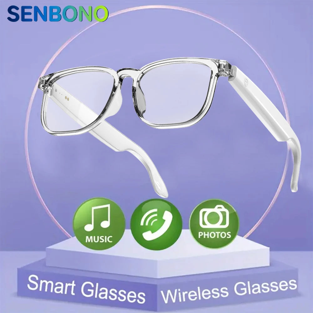 SENBONO Smart Bluetooth Music Glasses for Men Women Audio Glasses with Speakers Music Glasses, Blue Light Lenses, Polarized Lens
