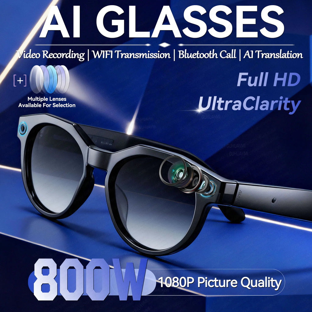 New 1080P HD AI Smart Glasses Chat GPT 800MP Camera Bluetooth Call 290mAh Battery WIFI Transmission Waterproof Smart Glasses Men