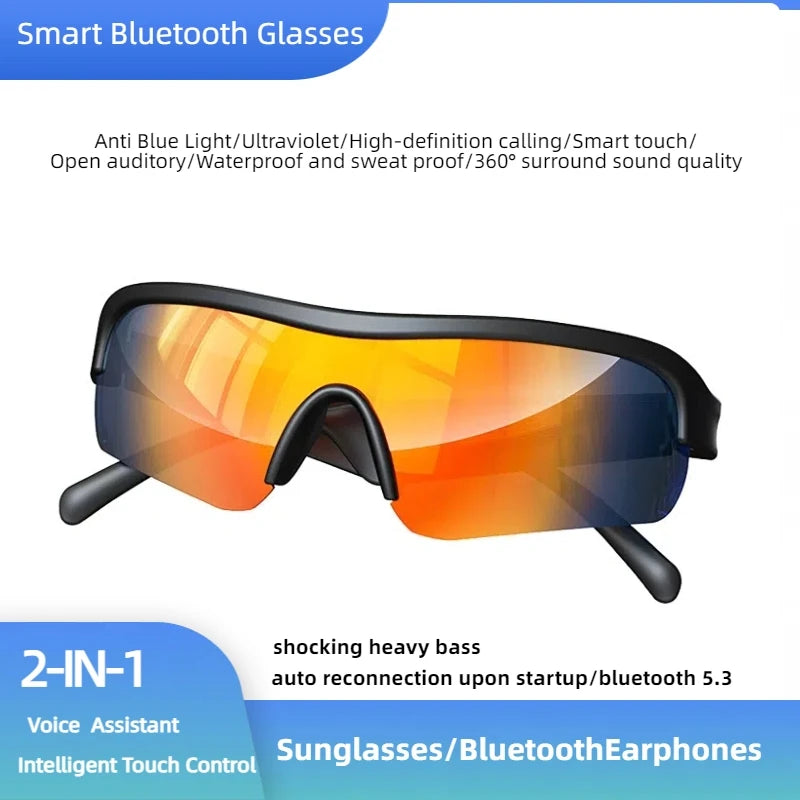 Smart Bluetooth Glasses Intelligent Touch Voice Assistant Audio Music Wireless Earphone Anti Blue Light UV Protection Sunglasses