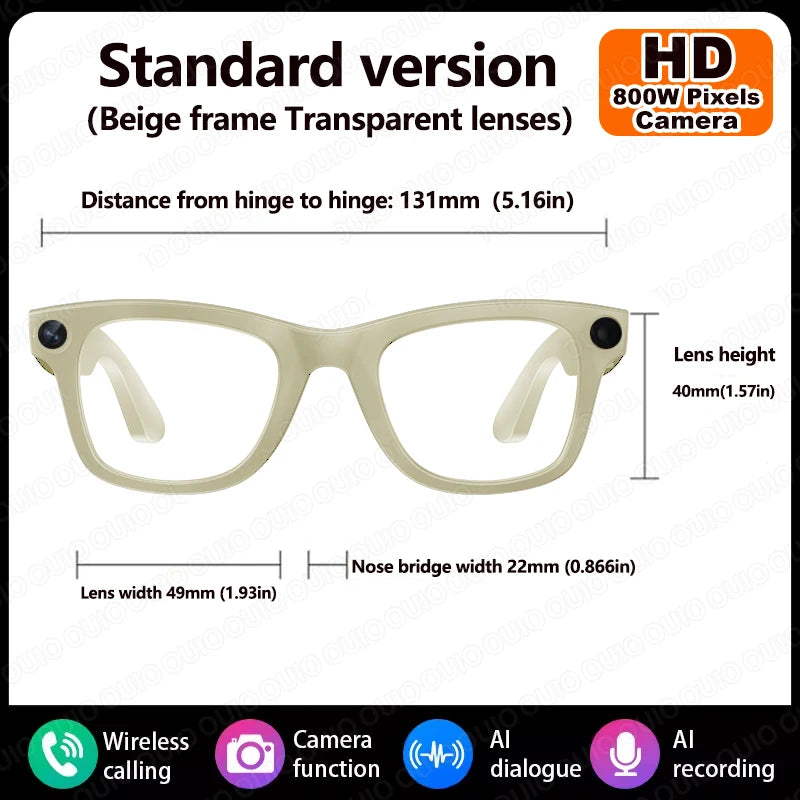 AI Smart Camera Glasses Bluetooth Call Video Recorder Wi-Fi transmission Translation Music Outdoor Anti Blue Light Smart Glasses