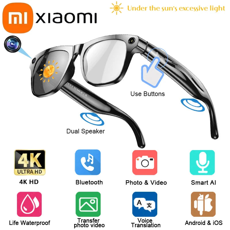 Xiaomi 800WHD Camera Glasses Multifunction Photochromic AI Smart Glasses Bluetooth Calling Photo Video Music ChatGPT Translation