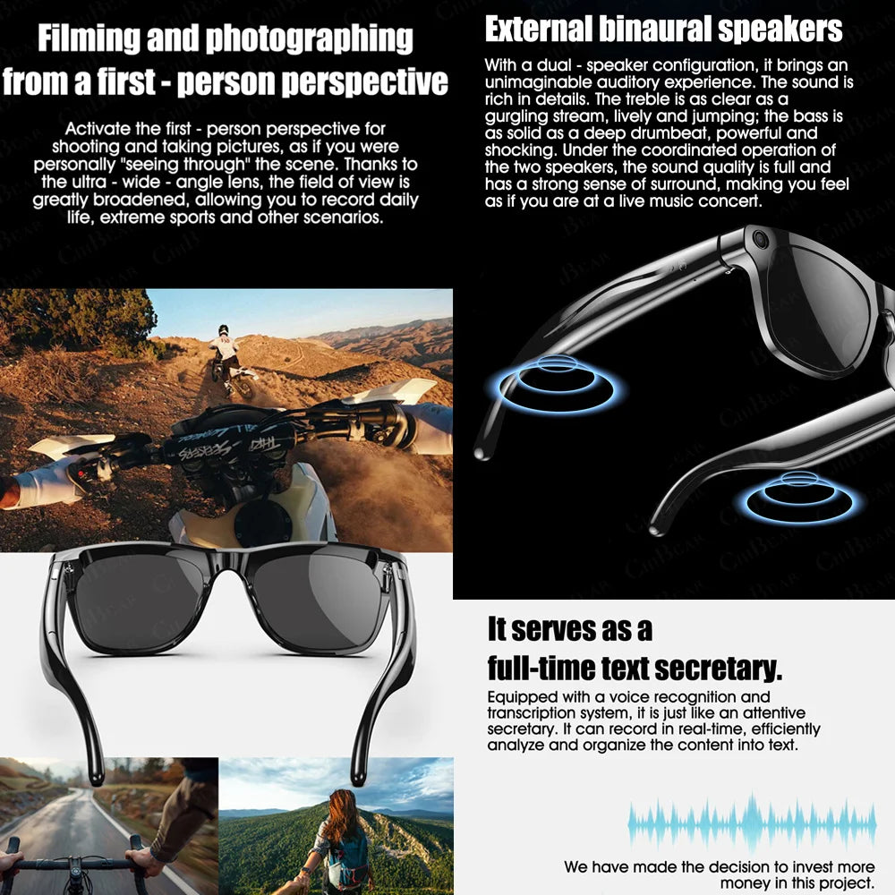 2025 Fashion AI 100MP Camera Smart Glasses Waterproof Bluetooth Call Playing Music Smart Glasses Identify Pictures Use ChatGPT