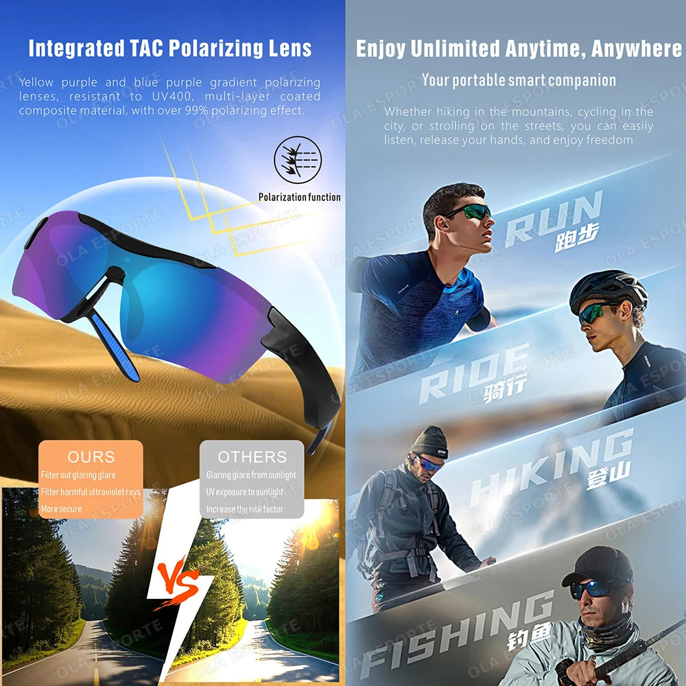 Smart Cycling Glasses Men Bluetooth UV400 Polarized Sunglasses Man AI Voice Intelligent Headphones Call Music Play Camera Remote