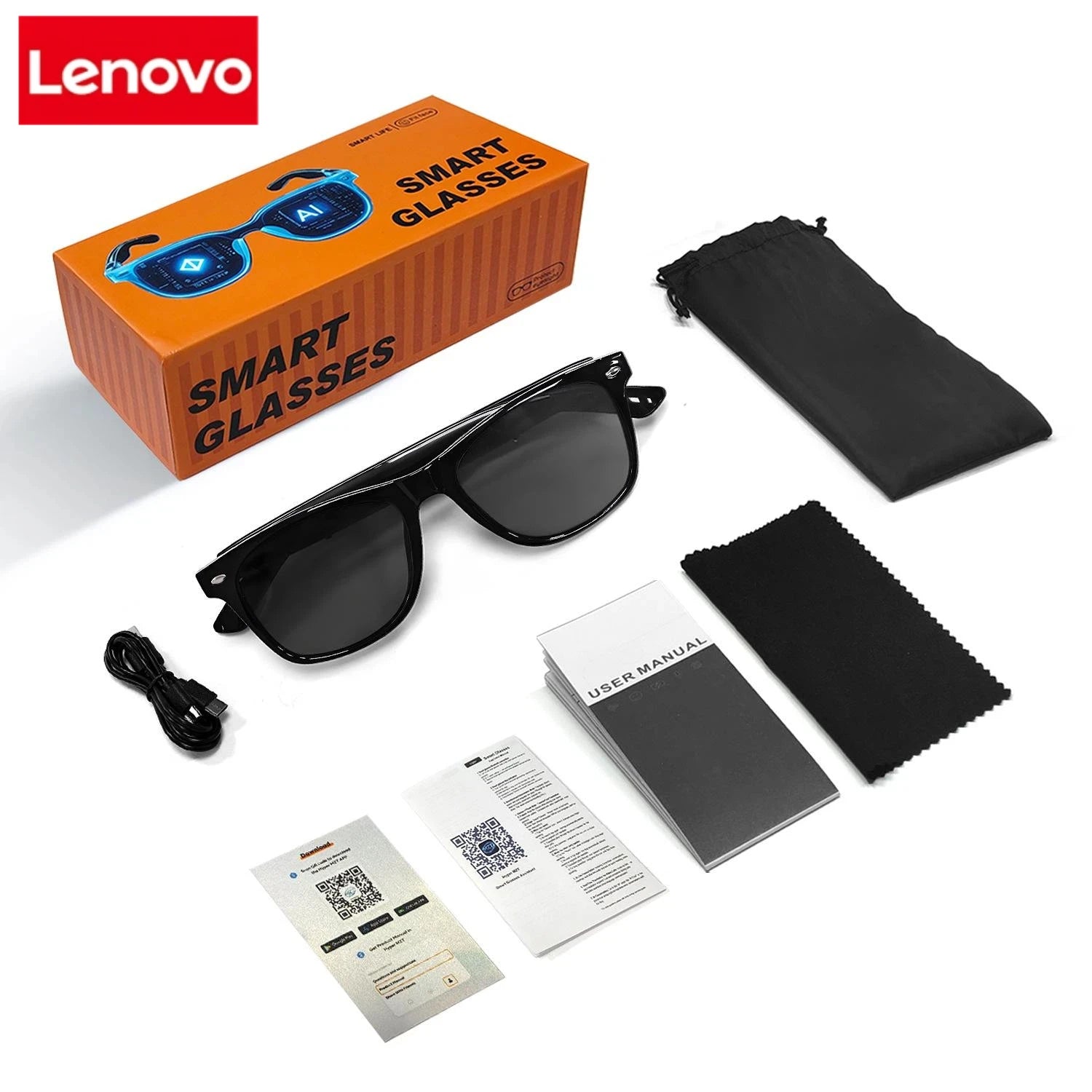 Lenovo 6K AI Smart Glasses Multifunctional Camera Bluetooth Call Voice Assistant Music Player Translate Photochromic HD Glasses