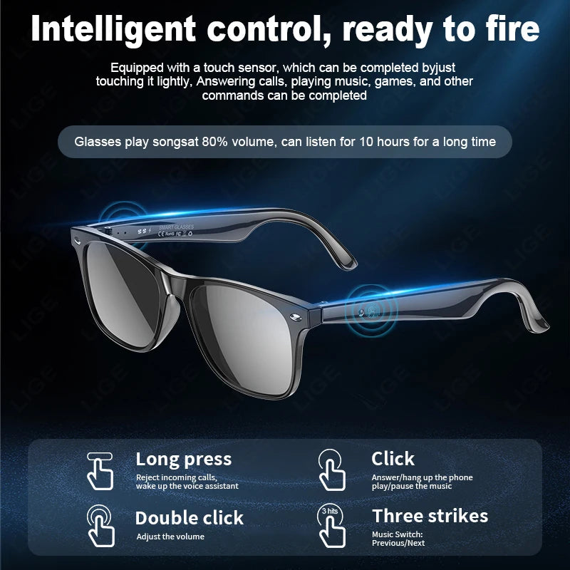 AI Smart Translate Sunglasses Bluetooth Call Noise Canceling Music Play BT Call Translate Smart Glasses for Studying Travaling