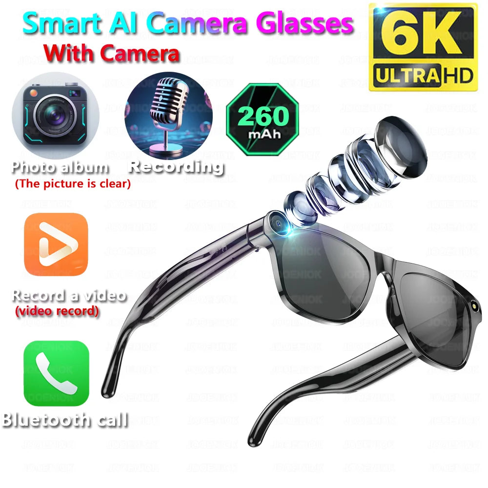 4K HD AI Smart Glasses Chat GPT 100MP Camera Bluetooth Call 260Mah Battery Voice Assistant  Control Smart Glasses for Men Women