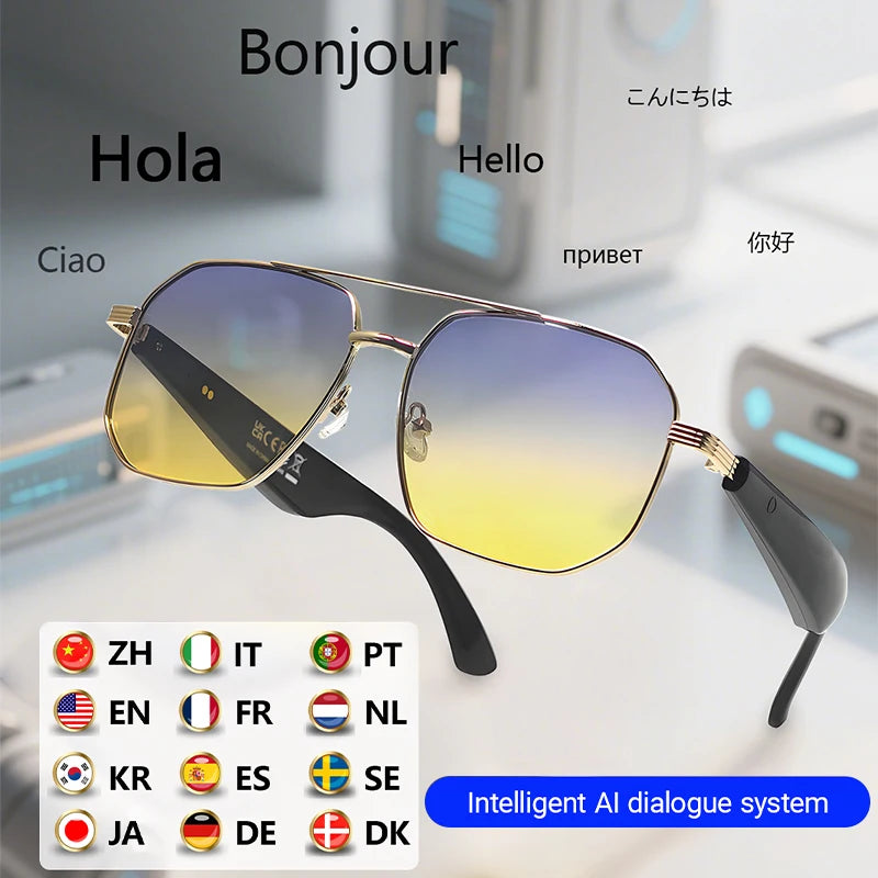 LIGE Ai Smart Bluetooth Glasses 100+Languages Translation Real-time Q&A BT5.4 Music UV Protection Smart Sunglasses for Men Women