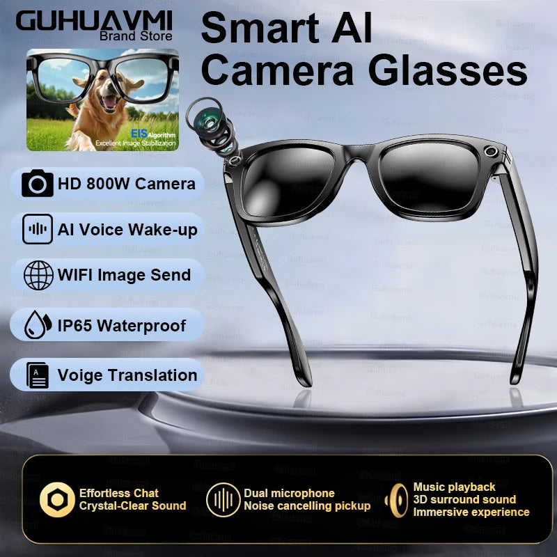 2025 New 800W Camera Glasses Bluetooth Smart Glasses with Camera Voice Call Music Smart Sunglasses Video Sound Record AI Glasses