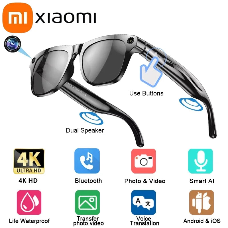 Xiaomi 800WHD Camera Glasses Multifunction Photochromic AI Smart Glasses Bluetooth Calling Photo Video Music ChatGPT Translation