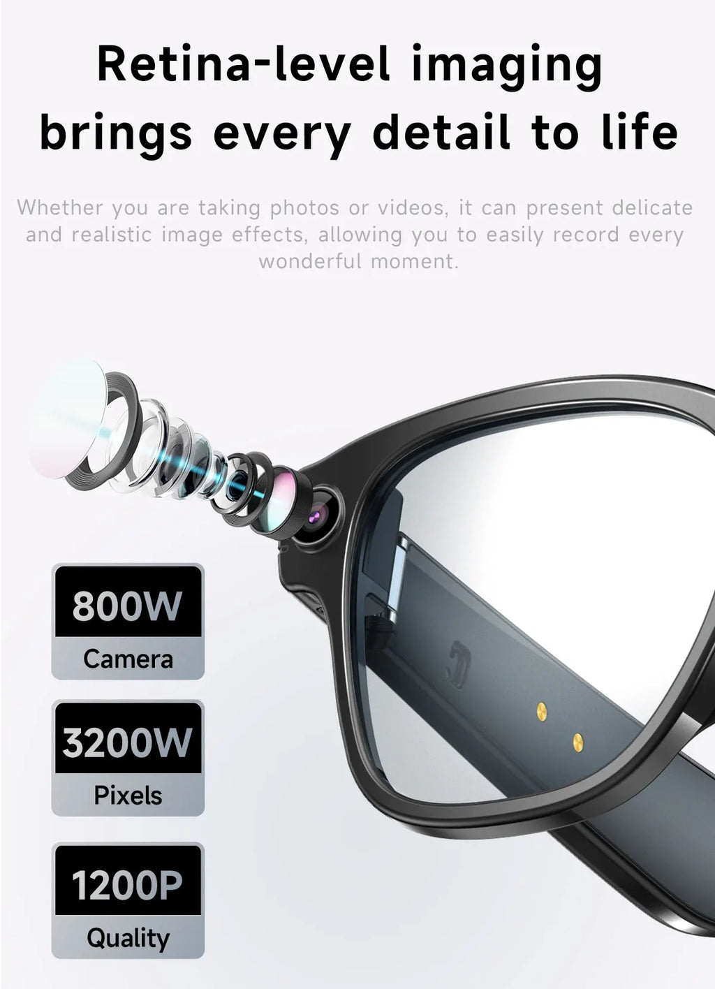 Smart Glasses Take Photo Video Record Real-time Translation Bluetooth Call Glasses Voice Assistant Music Playback Sunglasses