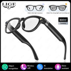 LIGE AI Smart Glasses 4K HD Camera 32GB Memory BT Call Voice Assistant Translate Touch Control Music Player sunglasses Men Women