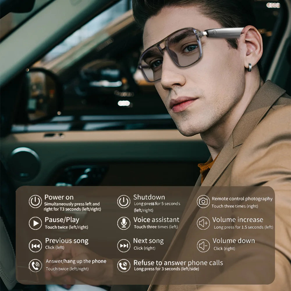 2025 NEW Smart Glasses Ai Voice Assistant Touch Music Control Anti-UV Color-Change Lenses Bluetooth Call Headphone for Men Women