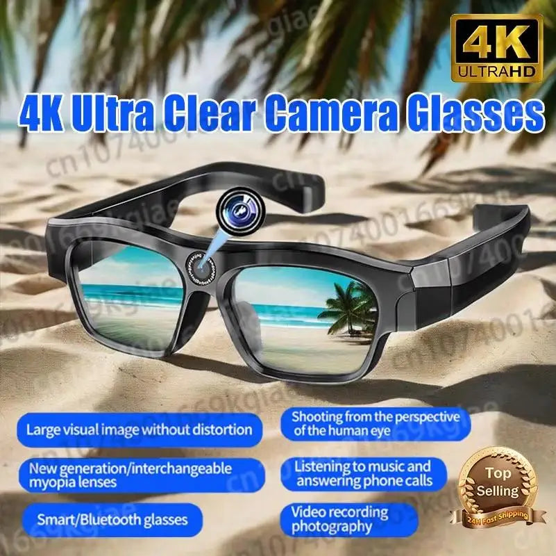 New Head mounted Fashion Smart Bluetooth Glasses 4K Ultra Clear Camera Glasses With Interchangeable Myopia Lenses 2025