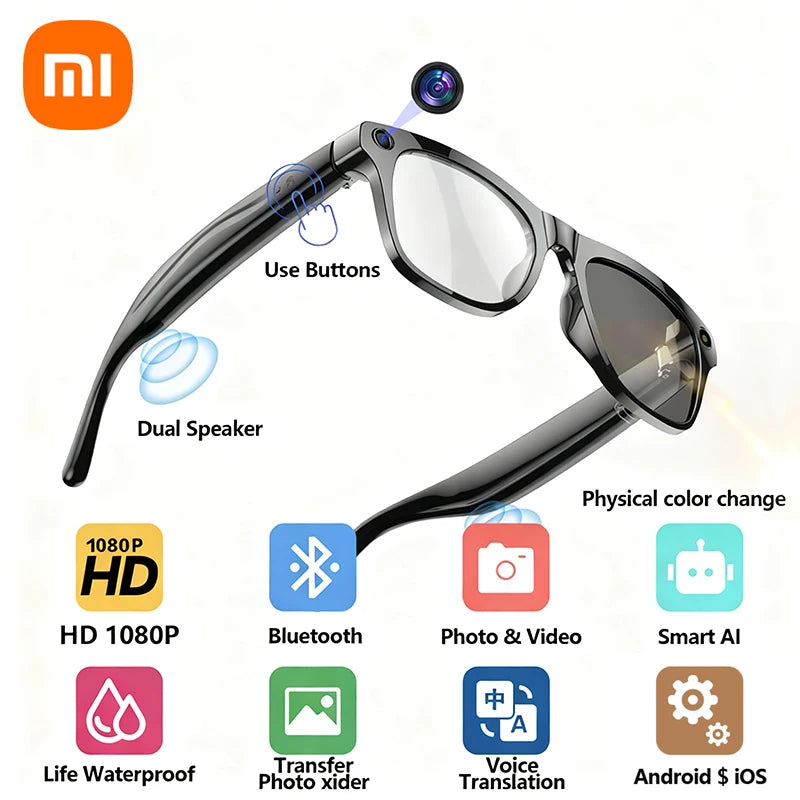 XIAOMI 1080P HD AI Smart Photochromic Glasses AI Camera Bluetooth Call 260 Mah Battery Voice Assistant Control Smart AI Glasses