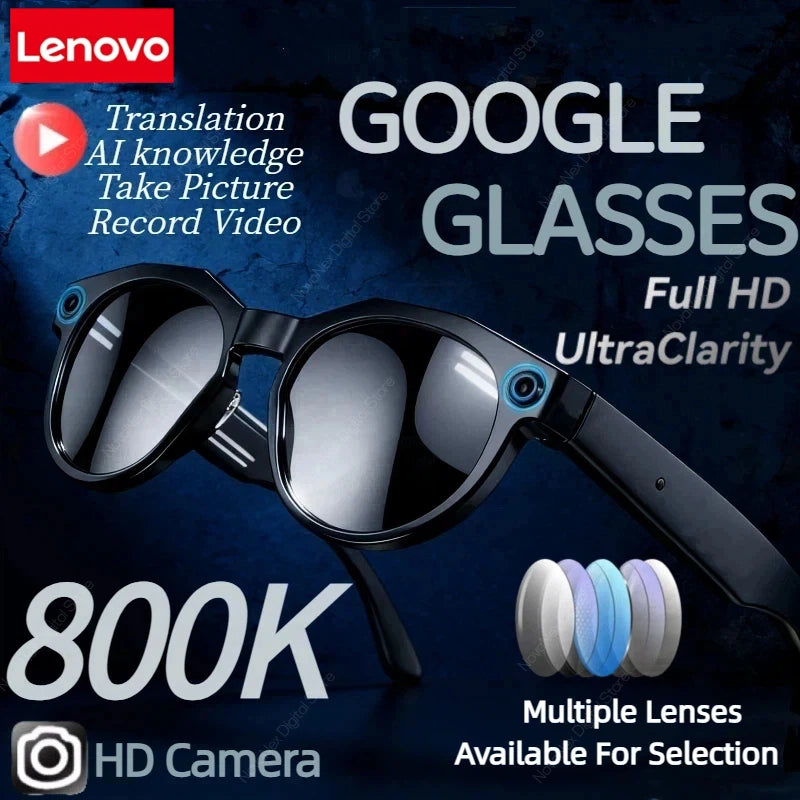 Lenovo 8KHD AI Smart Glasses Men Chat GPT 800MP Camera Bluetooth Call AI Translation Voice Assistant Control Sunglasses Women