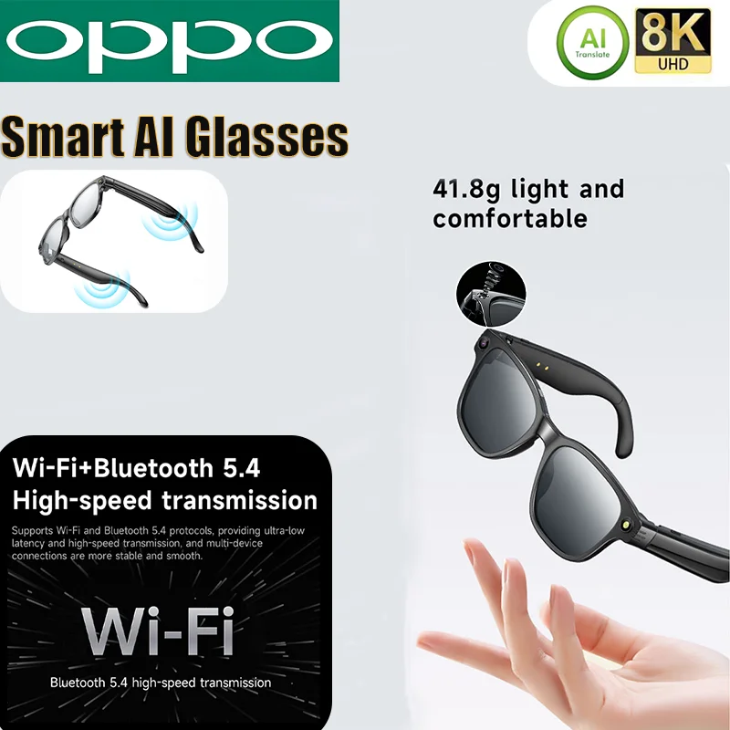 OPPO New Version AI Smart Glasses with 8MP Pixel Take Video Picture 4GB WiFi Contact AI ChatGPT Translation Smart Sunglass
