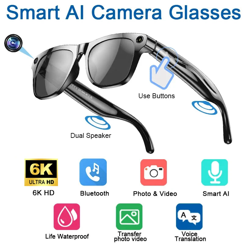 Xiaomi AI Smart Glasses 8K HD Photochromic Multifunction Bluetooth Calling Voice Assistant Music Player Translate Camera Glasses