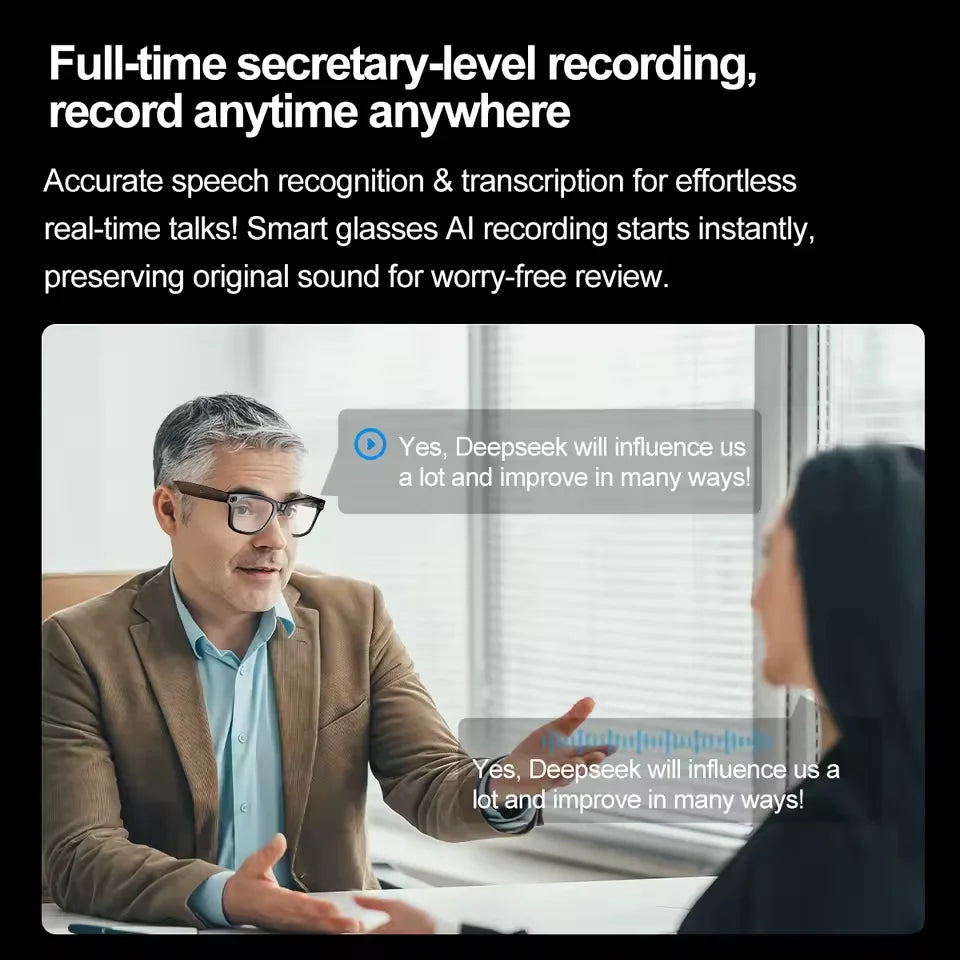 New 8 Million Pixels Camera Smart Glasses Recording Videos AI Photo Recognition Answer Translation Waterproof Blue light Glasses