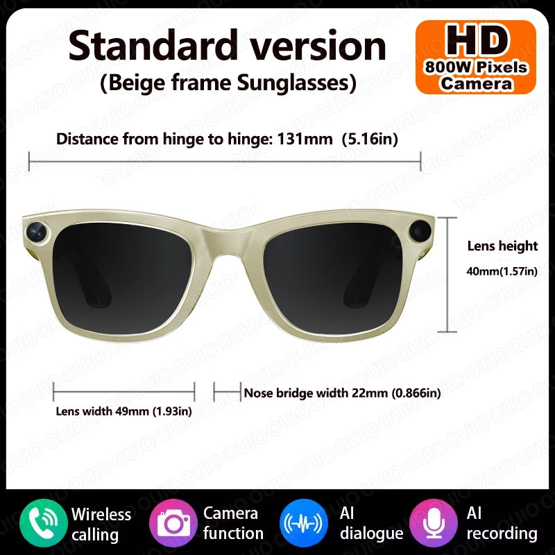 AI Smart Camera Glasses Bluetooth Call Video Recorder Wi-Fi transmission Translation Music Outdoor Anti Blue Light Smart Glasses