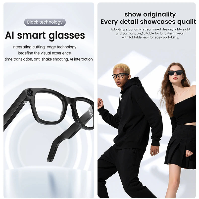 AI Smart Camera Glasses Bluetooth Call Video Recorder Wi-Fi transmission Translation Music Outdoor Anti Blue Light Smart Glasses