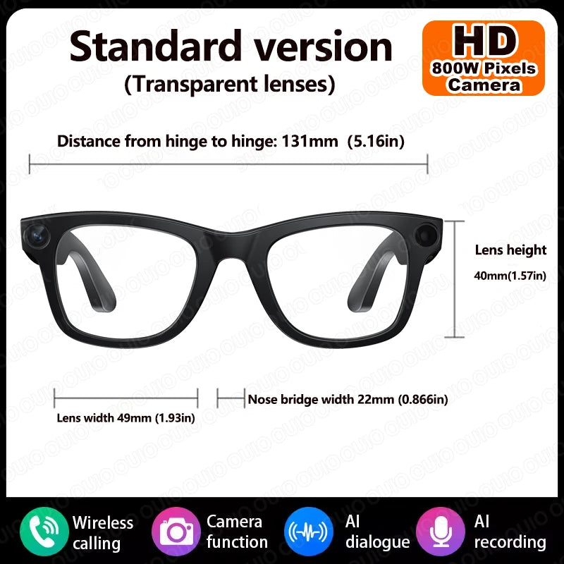 AI Smart Camera Glasses Bluetooth Call Video Recorder Wi-Fi transmission Translation Music Outdoor Anti Blue Light Smart Glasses