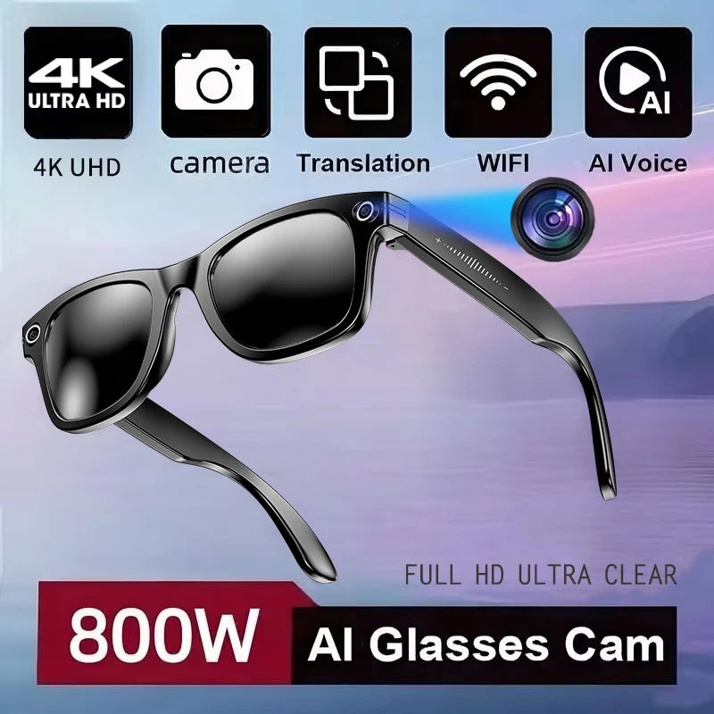 2025New Man 800W AI Smart Glasses Camera AI Translation Voice Bluetooth Call WiFi 4K HD Waterproof Anti Blue Light Women Glasses