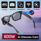 2025New Man 800W AI Smart Glasses Camera AI Translation Voice Bluetooth Call WiFi 4K HD Waterproof Anti Blue Light Women Glasses