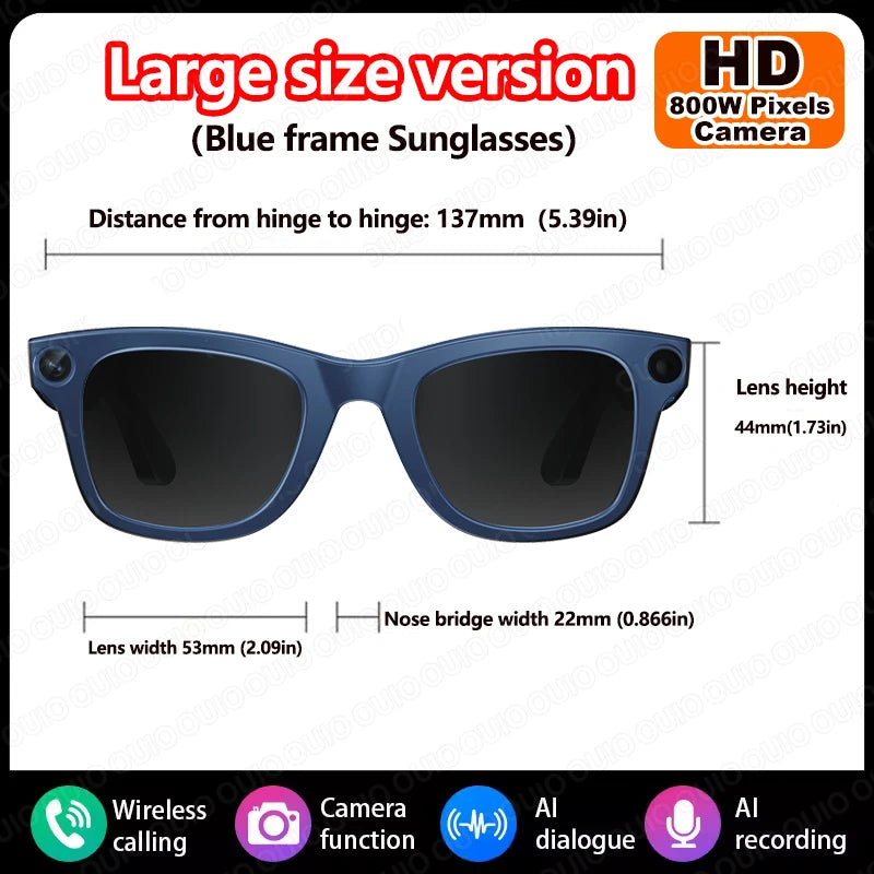 AI Smart Camera Glasses Bluetooth Call Video Recorder Wi-Fi transmission Translation Music Outdoor Anti Blue Light Smart Glasses