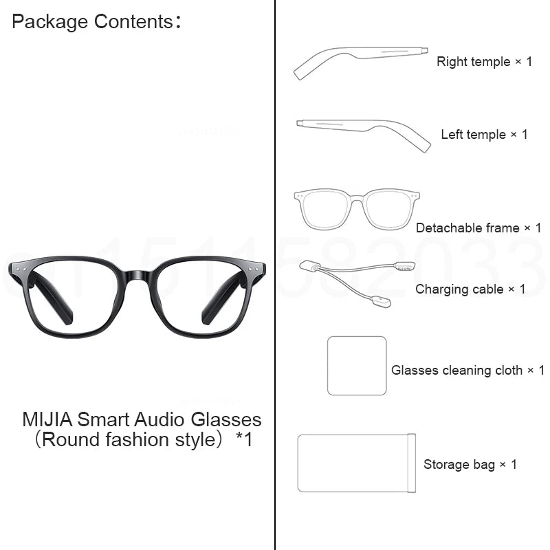 XIAOMI MIJIA Smart Audio Glasses Joyful Edition，Bluetooth 5.2 Headset，Detachable，Long Standby，2h Flash Charge，Anti-leakage Sound